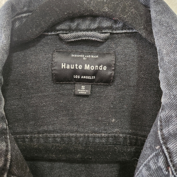 Haute Monde Size Small Crop Black Denim Jacket with Rose Applique - Picture 6 of 6